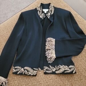 St. John Black Jacket with Gold Leaf Embroidery